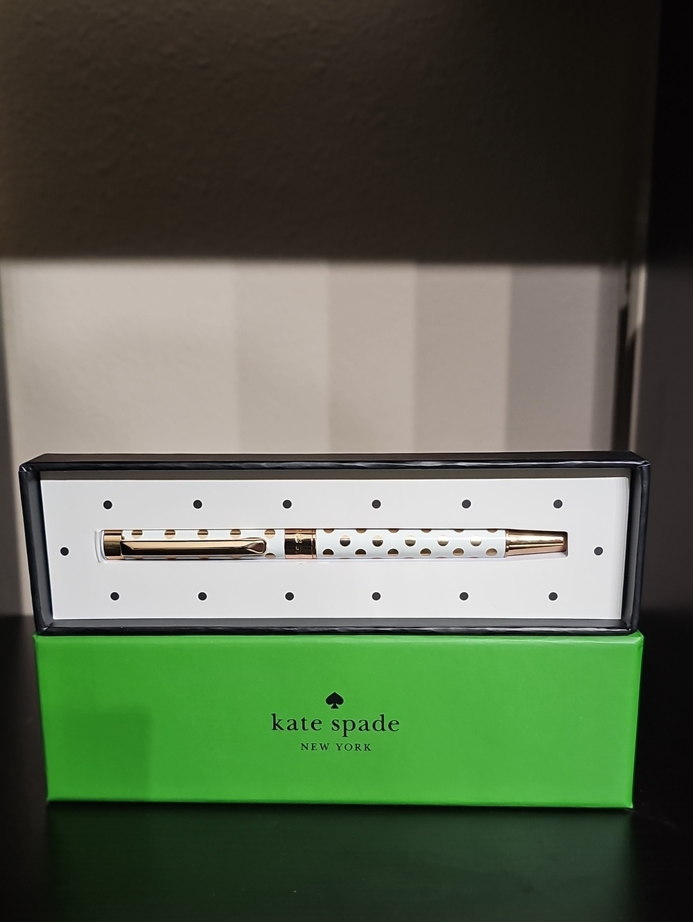 Kate Spade White with Gold Polka Dot Ballpoint Pen with Gold Accents, NIB